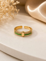 Luxe Crystal Stripe Enamel Gold Adjustable Ring for Women