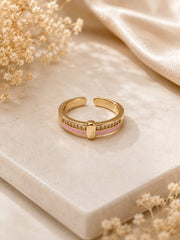 Luxe Crystal Stripe Enamel Gold Adjustable Ring for Women