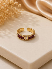 Ruby Marquise Crystal Enamel Adjustable Gold Ring