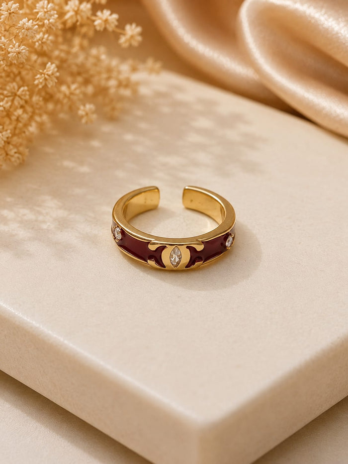 Ruby Marquise Crystal Enamel Adjustable Gold Ring
