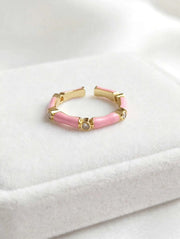 Luxe Bamboo Crystal Enamel Adjustable Gold Ring