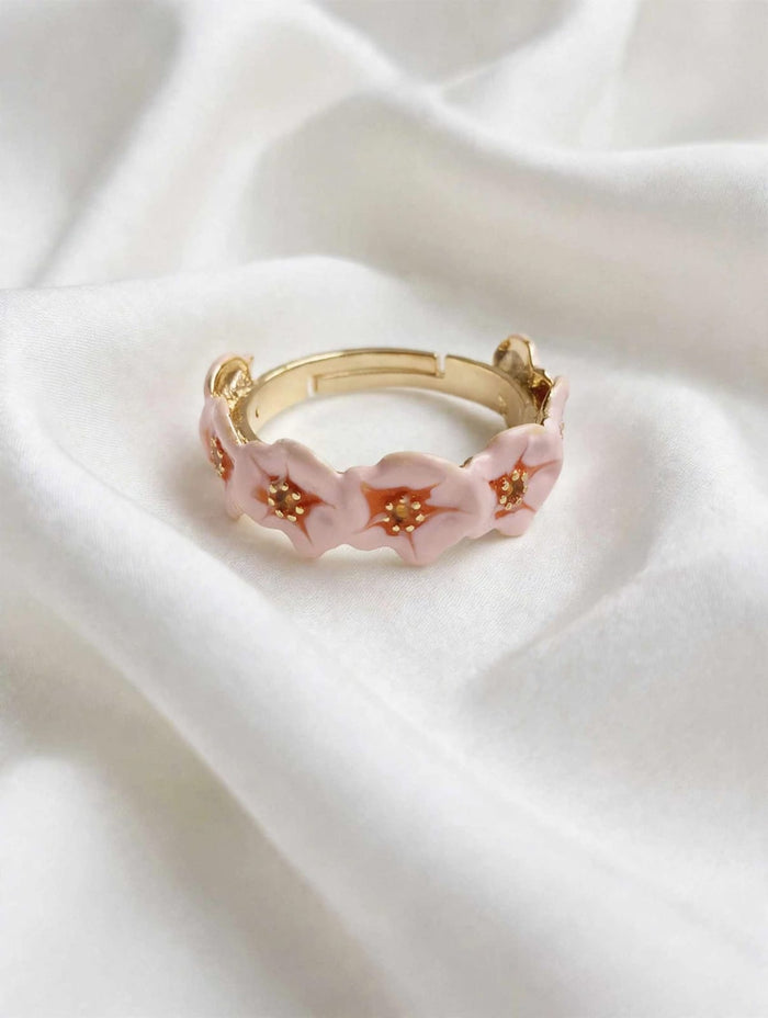 Blush Blossom Pink Floral Gold Ring