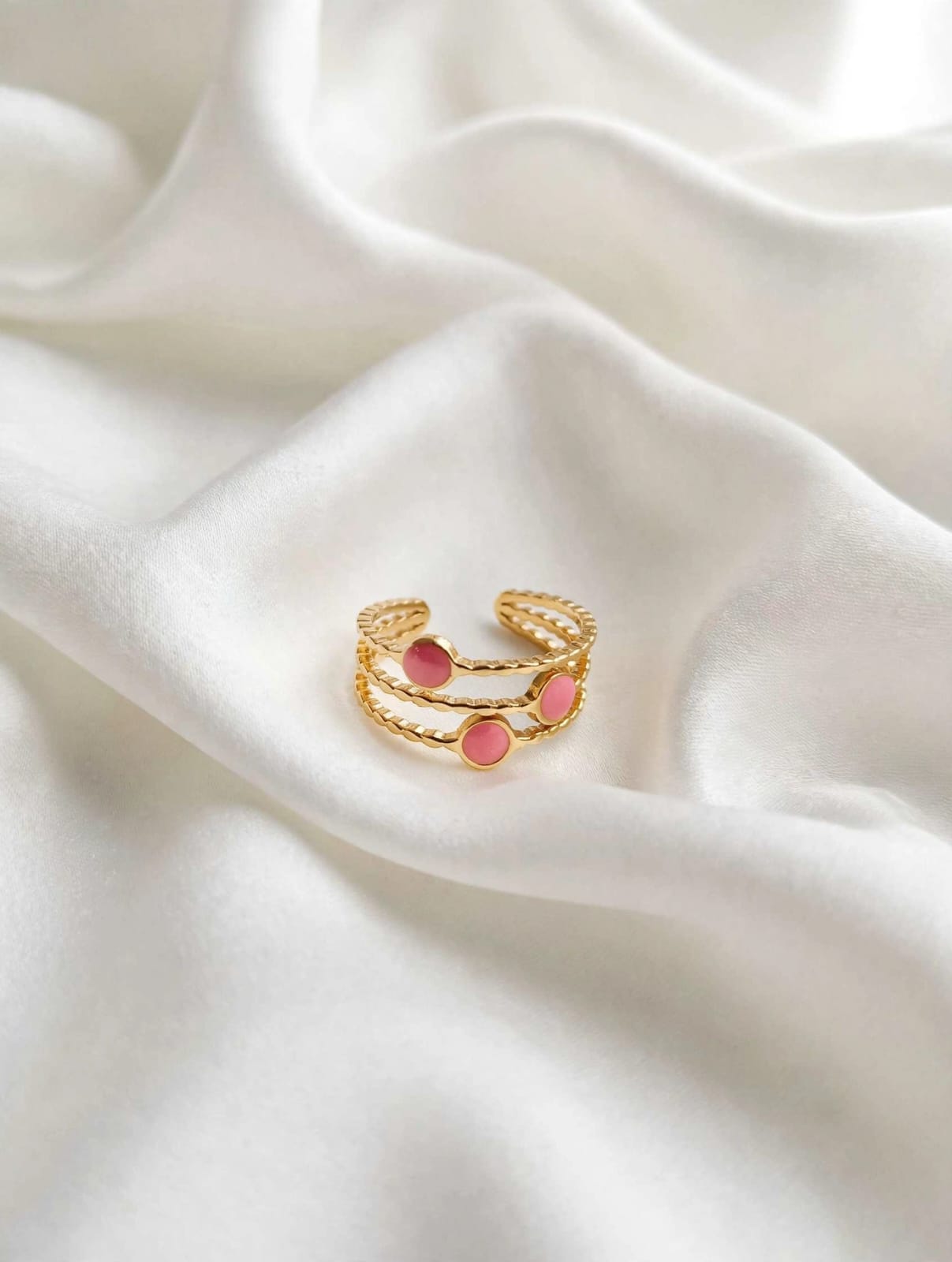 Rosé Trio Pink Enamel Layered Gold Ring