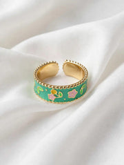 Floral Enamel Gold Ring