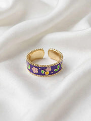 Floral Enamel Gold Ring