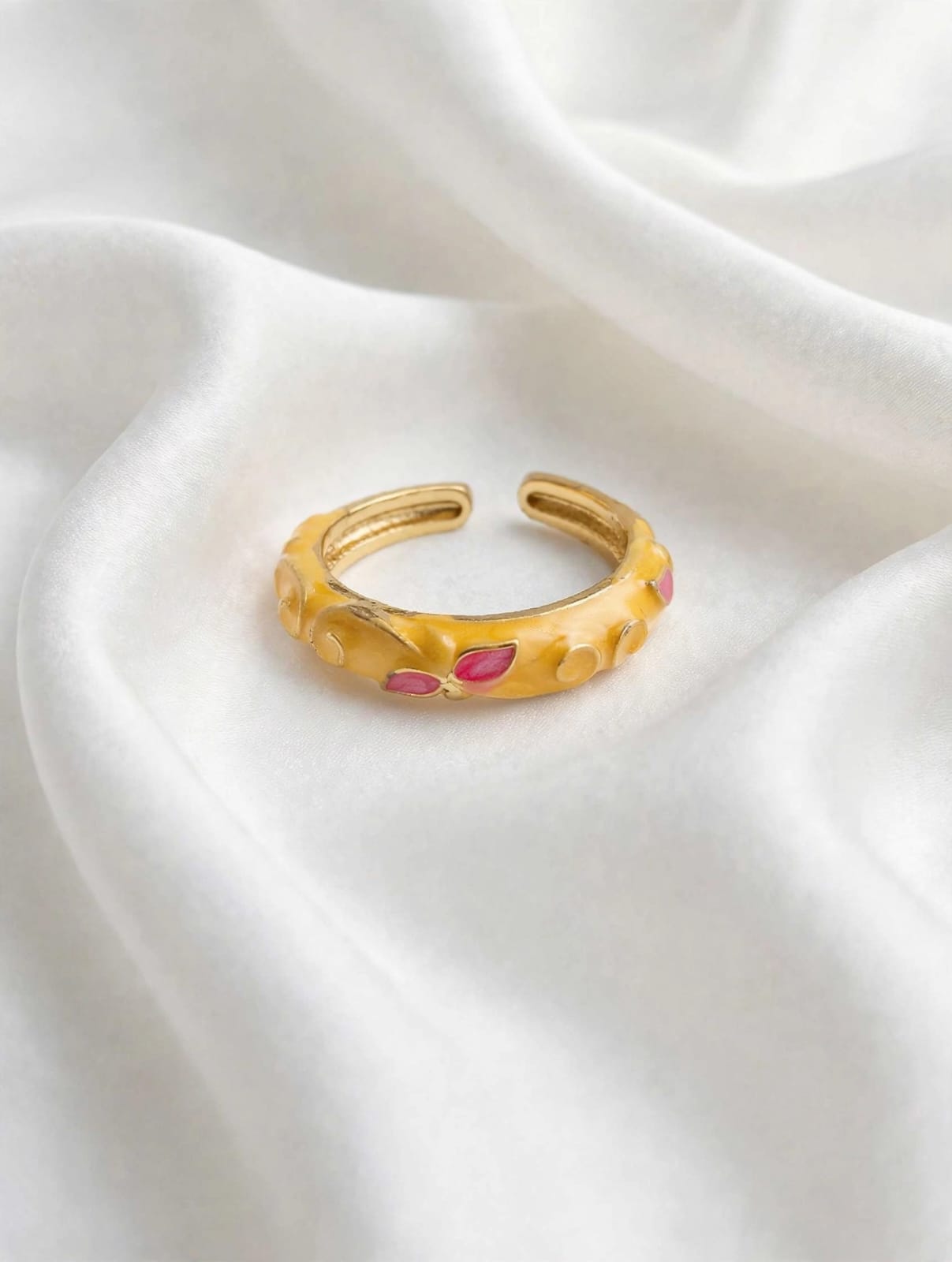 Bloom Vine Enamel Gold Adjustable Ring