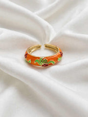 Regal Bloom Floral Enamel Gold Ring for Women