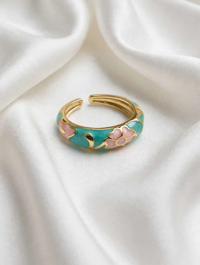 Flora Luxe Floral Enamel Gold Ring for Women