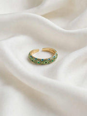 Emerald Geo Enamel Adjustable Gold Ring