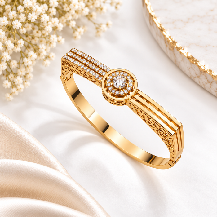 Golden Solitaire Crystal Statement Bracelet(Baby size)