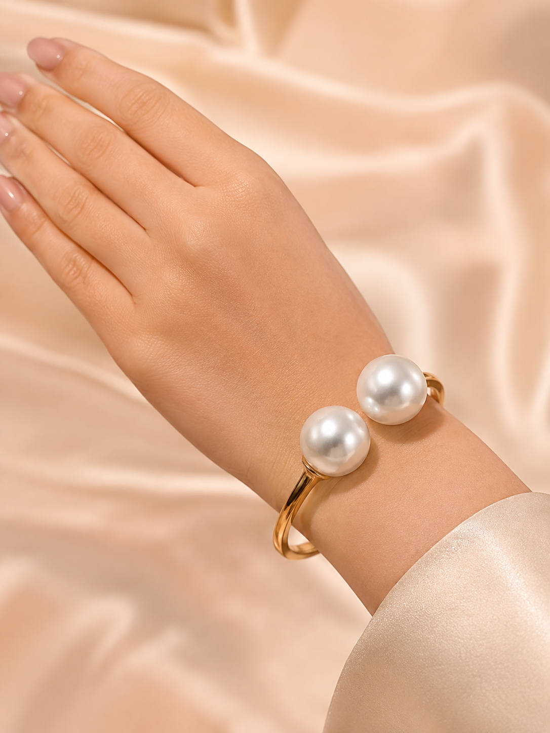 Double Pearl Gold Cuff Bracelet