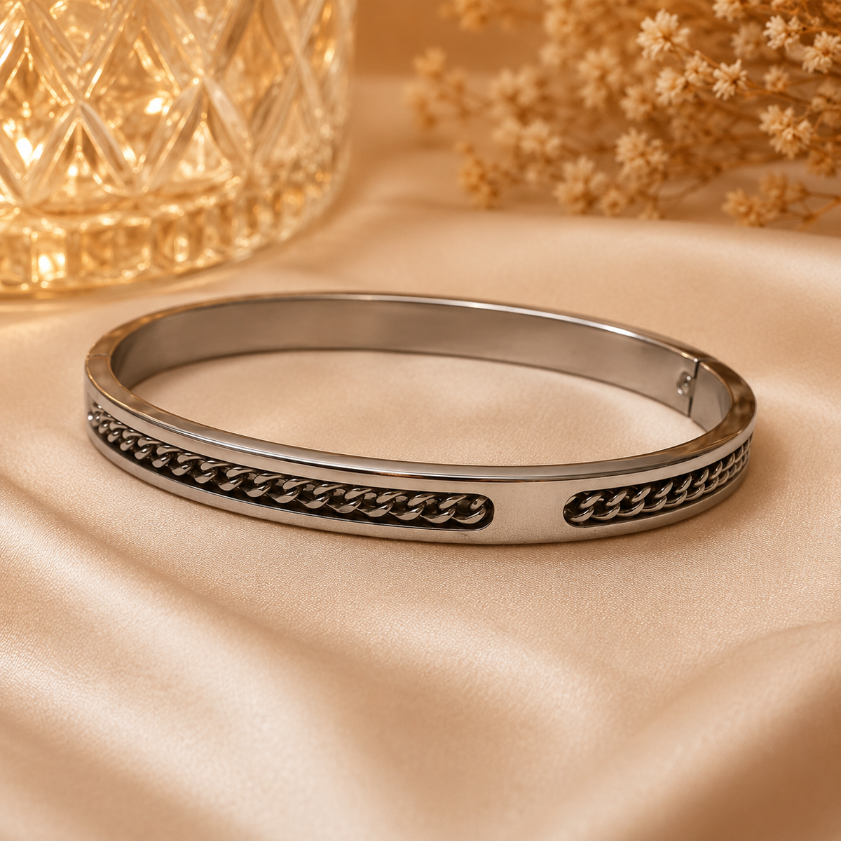 Luxe Silver Chain Detail Cuff Bracelet