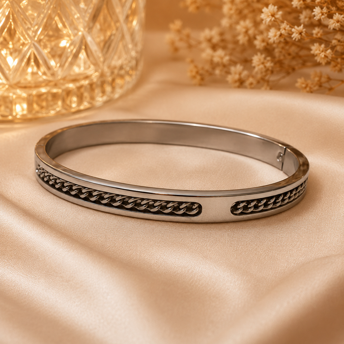 Luxe Silver Chain Detail Cuff Bracelet