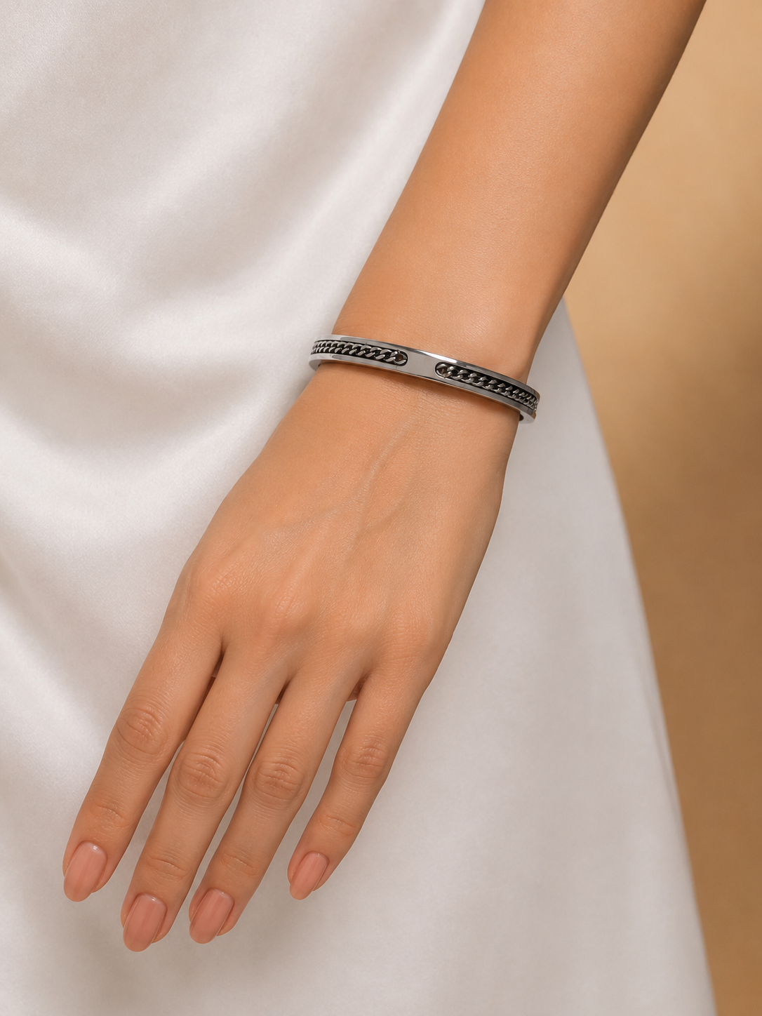 Luxe Silver Chain Detail Cuff Bracelet
