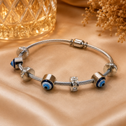 Evil Eye Charm Silver Cable Bracelet