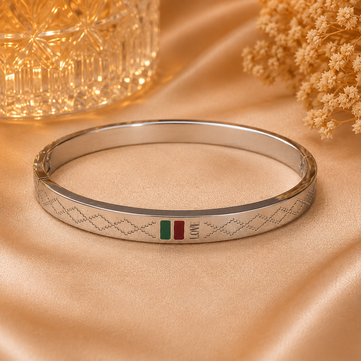 Italian Love Silver Engraved Bangle Bracelet