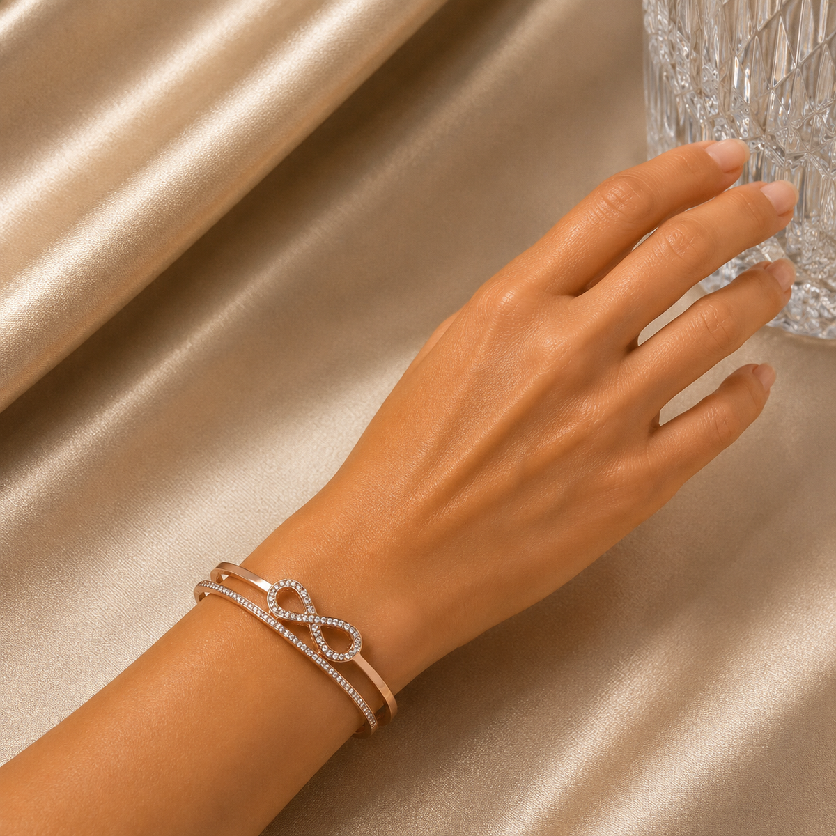 Rose Gold Infinity Crystal Bangle Bracelet