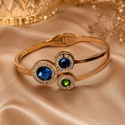 Trinity Blue & Green Crystal Gold Cuff Bracelet