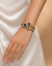 Trinity Blue & Green Crystal Gold Cuff Bracelet