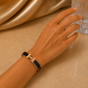 Rose Gold Black Enamel Hermes Bangle Bracelet