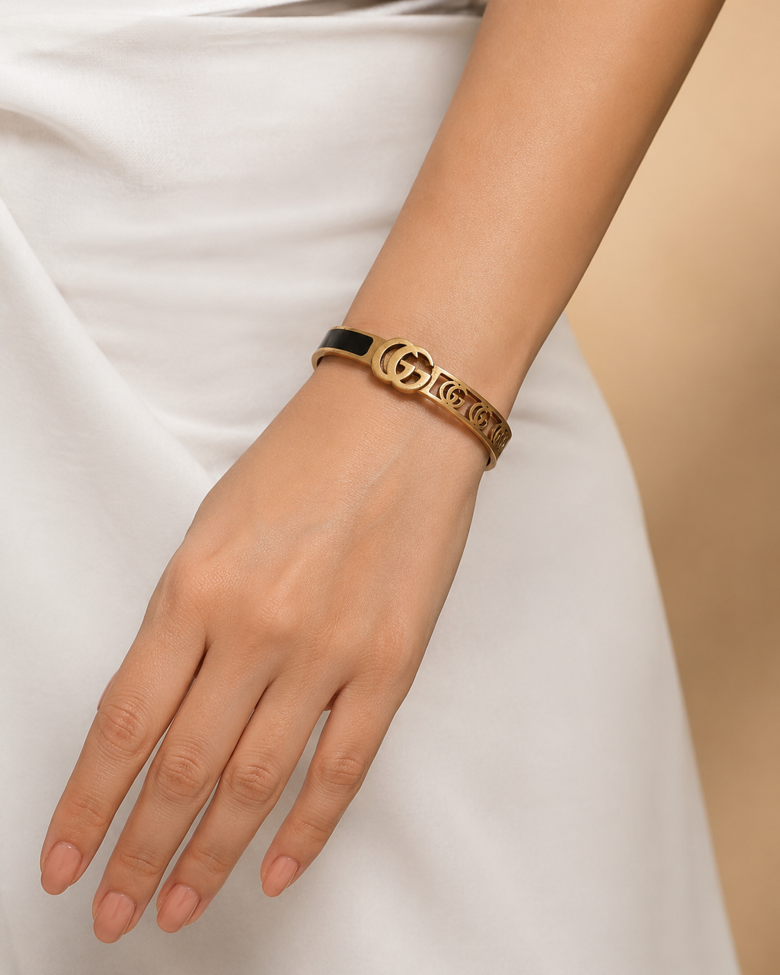 Signature Black Enamel Gold Cuff Bracelet