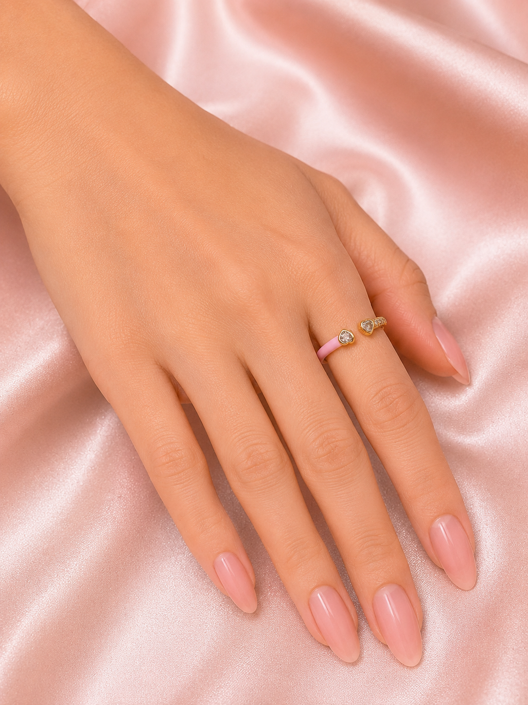 Luxe Blush Heart Crystal Adjustable Gold Ring
