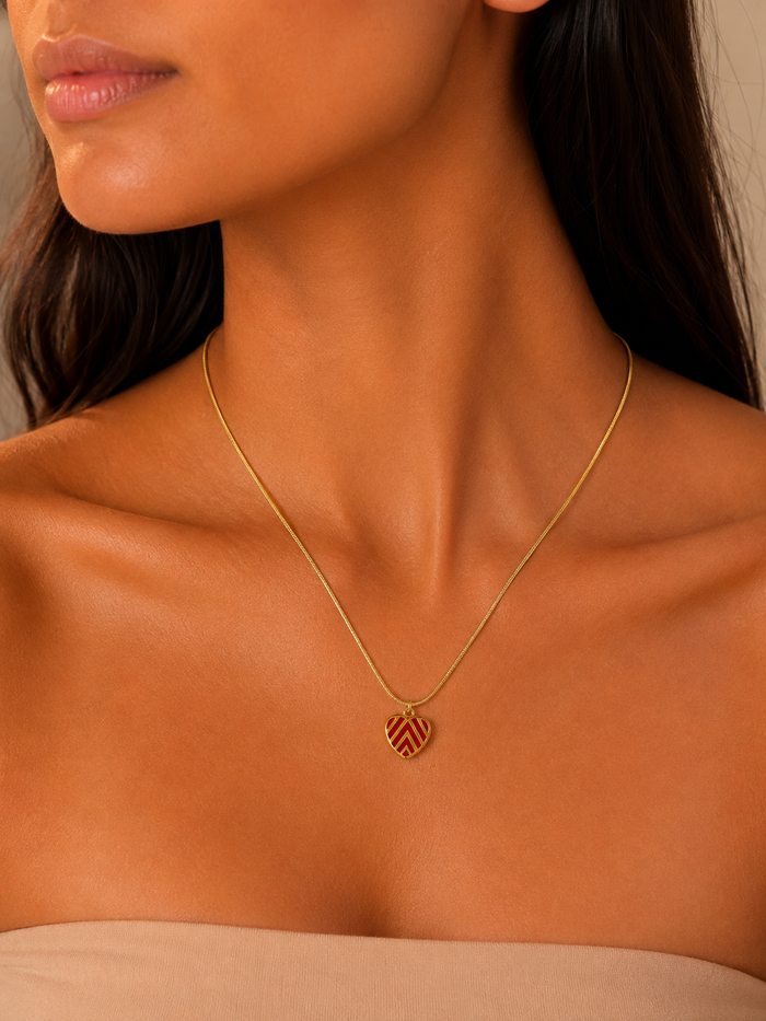 Ruby Heart Pendant Necklace – Anti Tarnish Stainless Steel