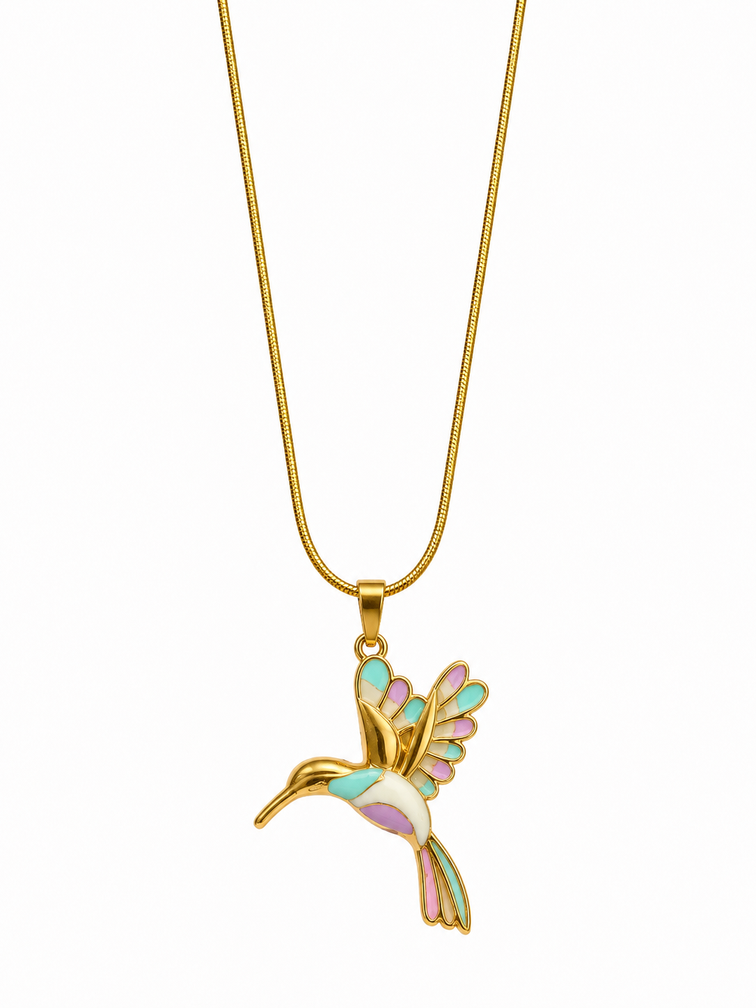 Pastel Hummingbird Gold Pendant Necklace – Anti Tarnish Stainless Steel