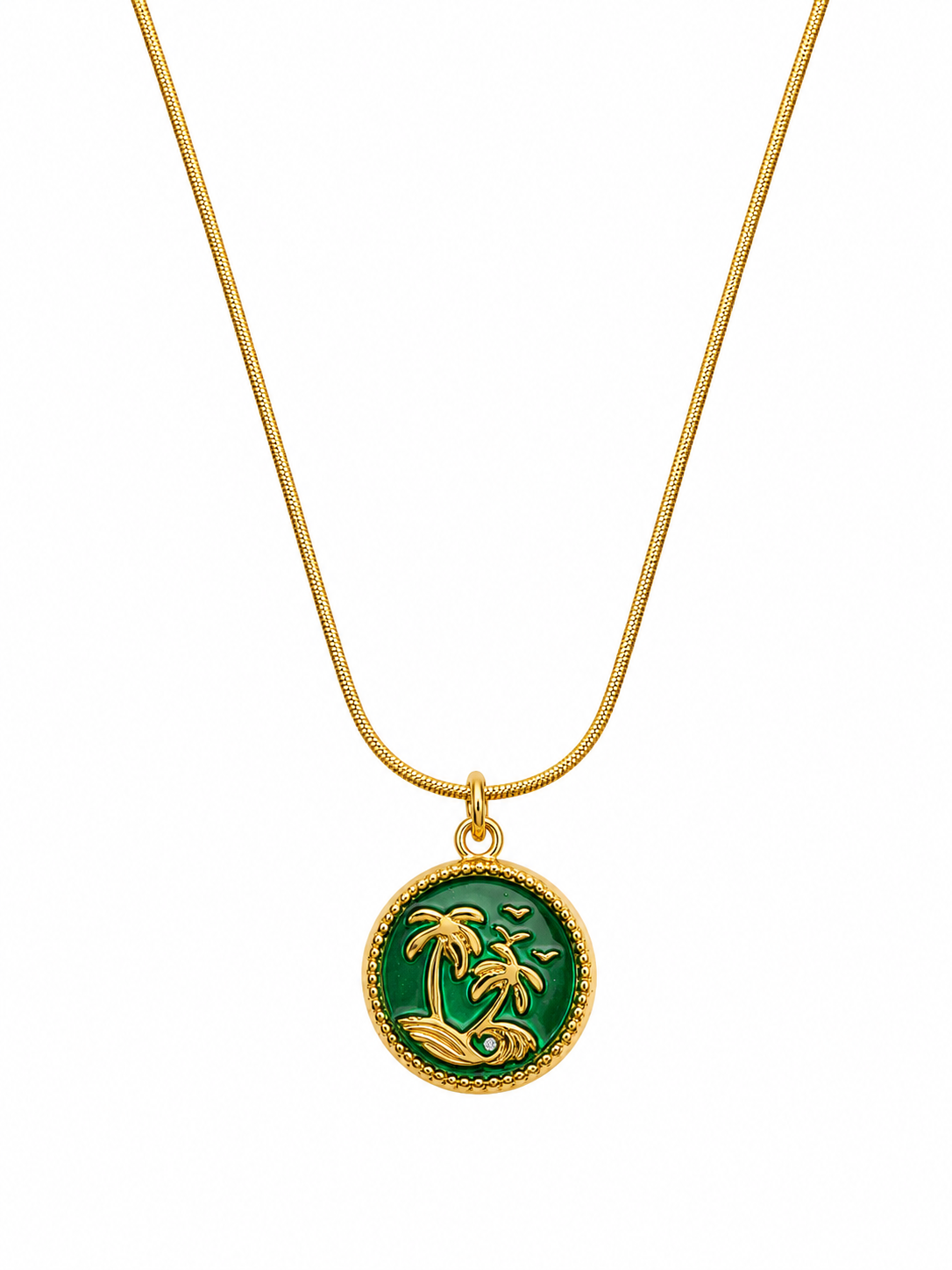 Tropical Palm Island Gold Pendant Necklace – Anti Tarnish Stainless Steel