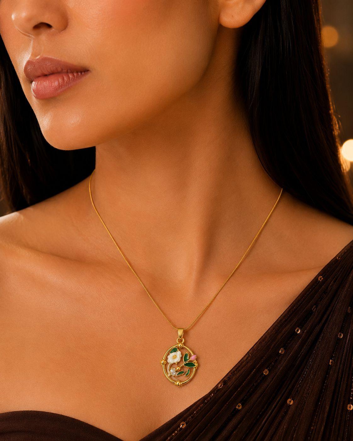 Floral Enamel Gold Pendant Necklace – Anti Tarnish Stainless Steel