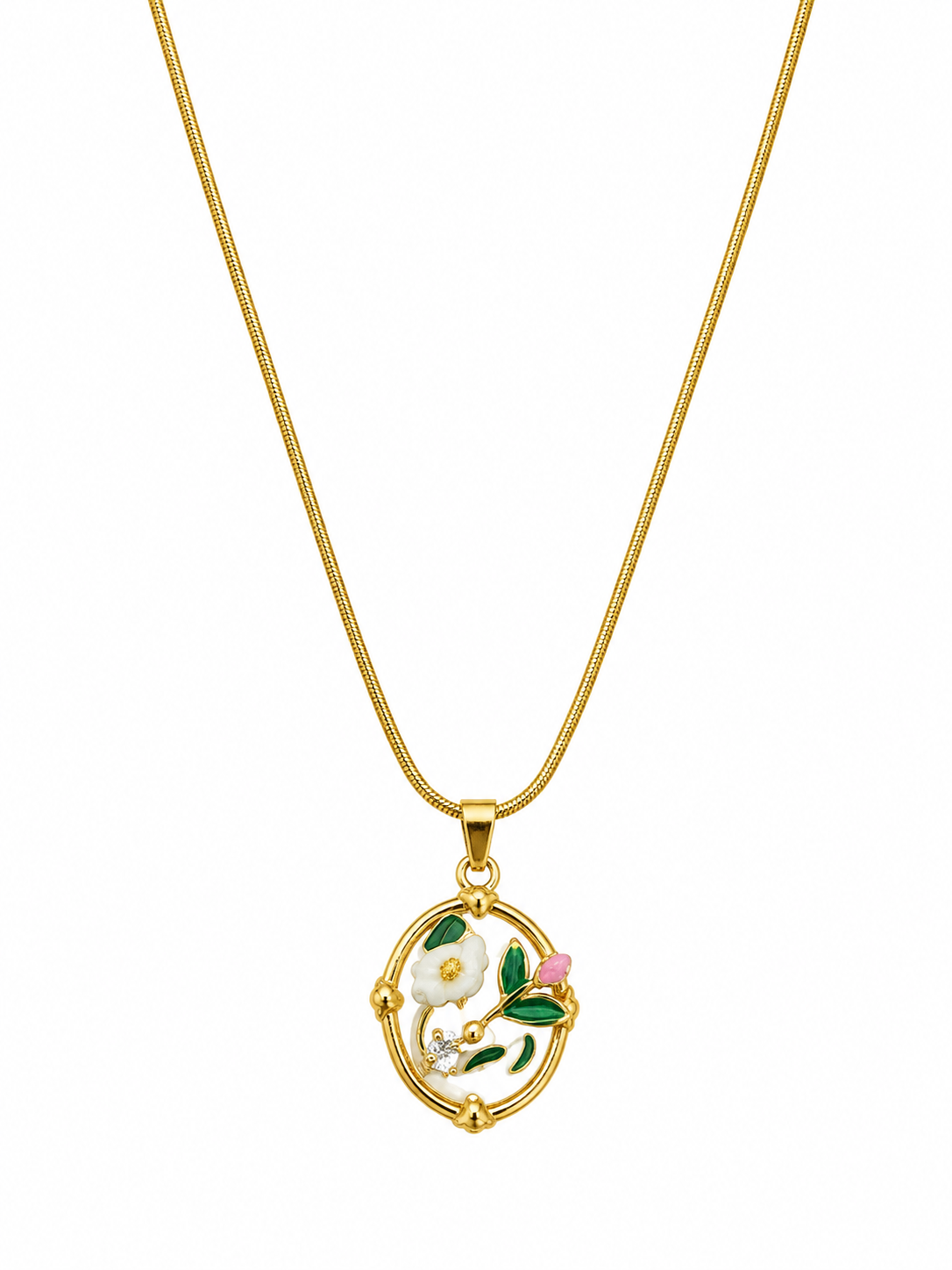 Floral Enamel Gold Pendant Necklace – Anti Tarnish Stainless Steel