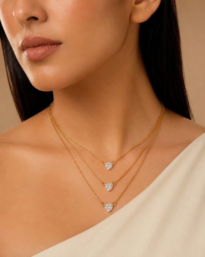 Triple Heart Crystal Layered Necklace – Anti Tarnish Gold Stainless Steel