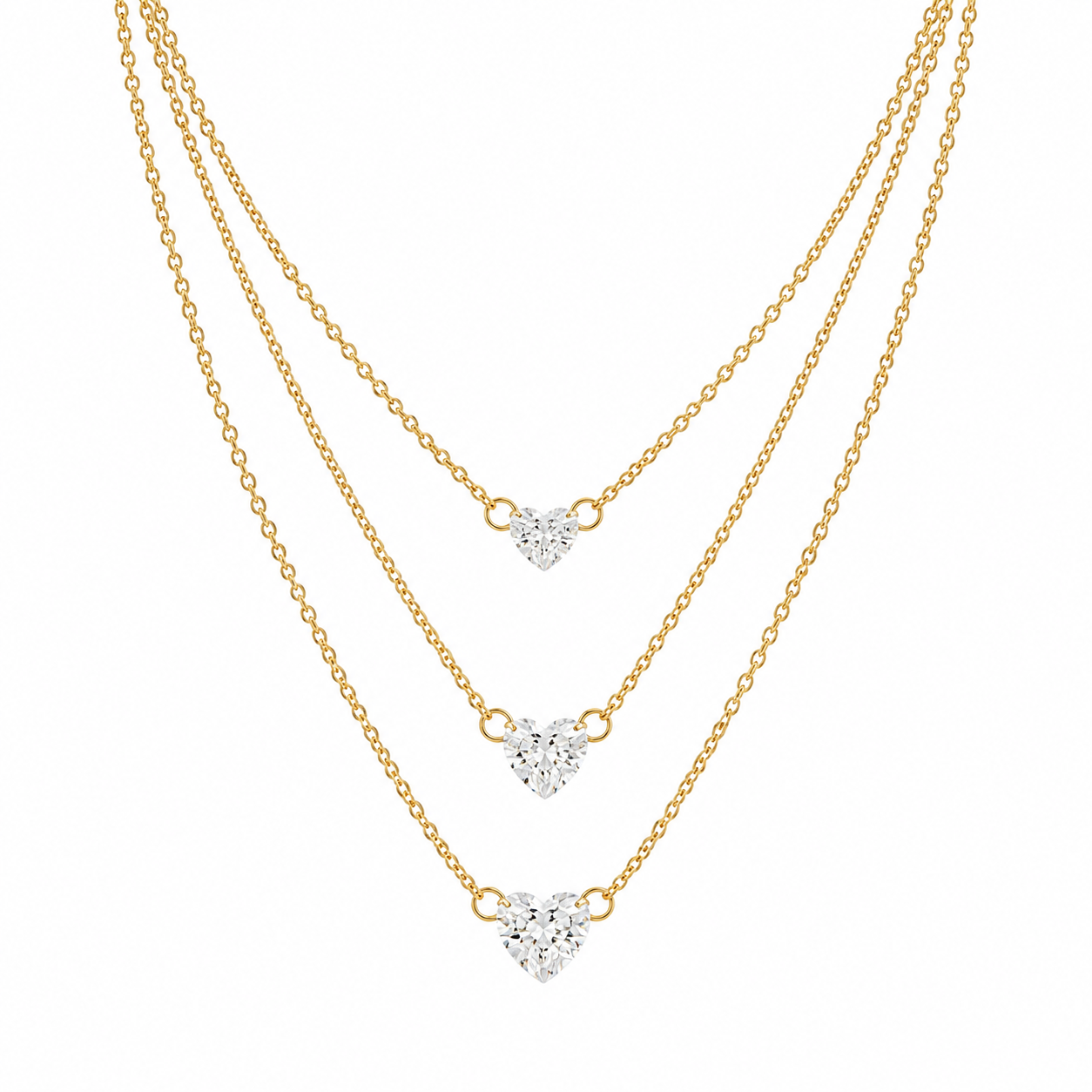 Triple Heart Crystal Layered Necklace – Anti Tarnish Gold Stainless Steel