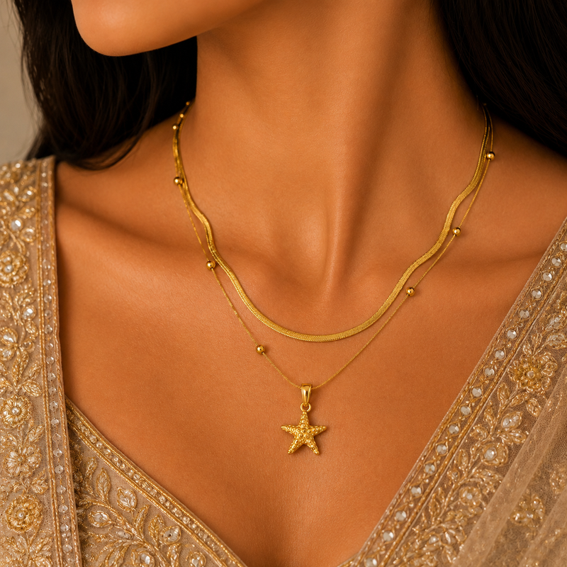 Starfish Double Layer Gold Necklace – Anti Tarnish Stainless Steel