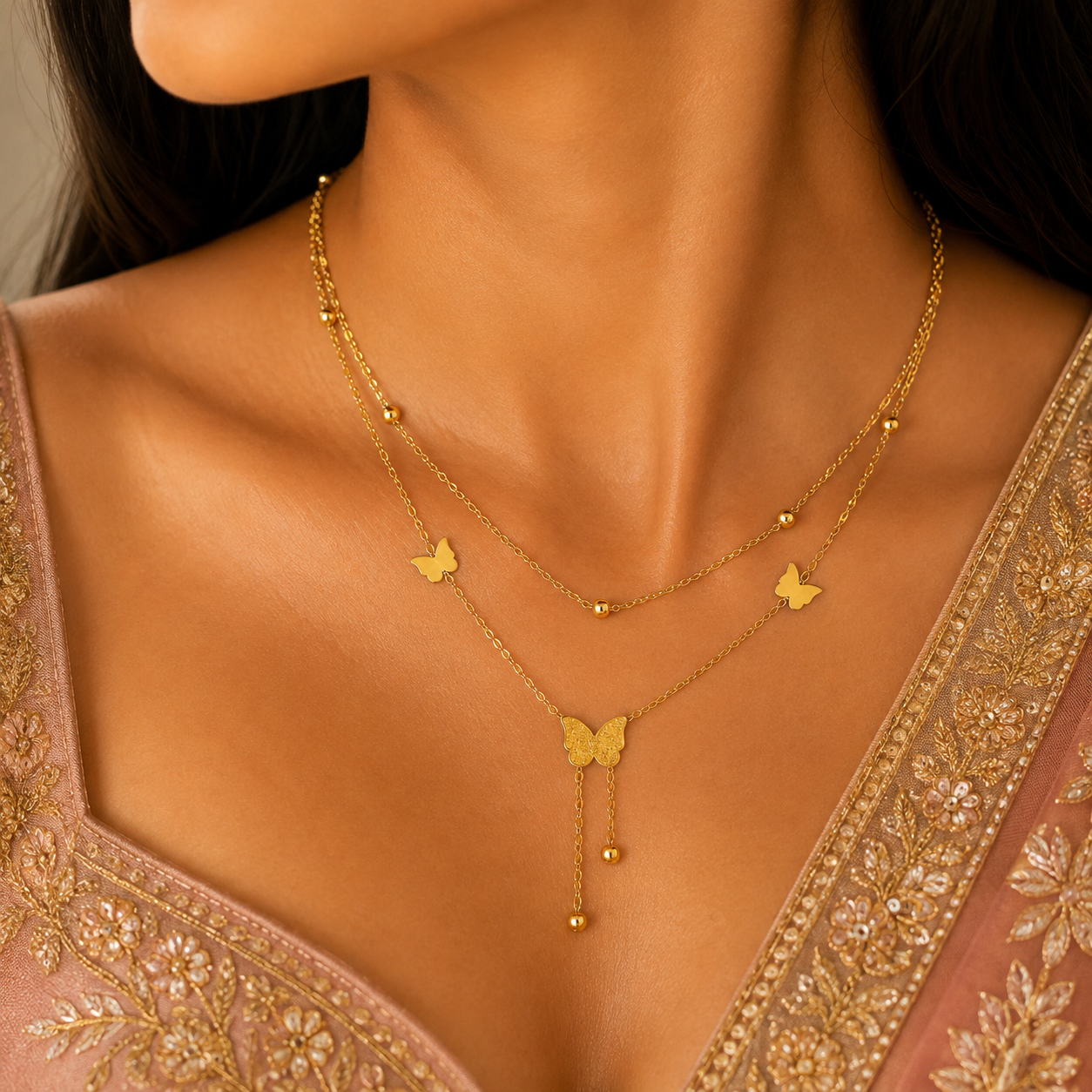Butterfly Double Layer Gold Necklace – Anti Tarnish Stainless Steel
