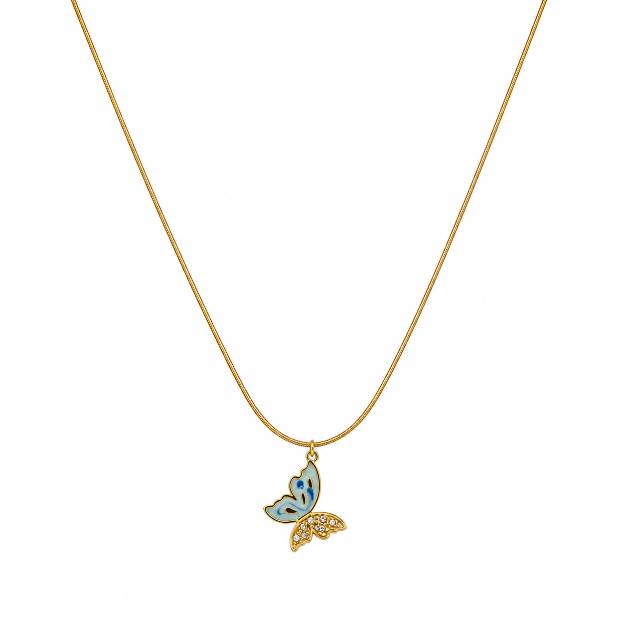 Blue Enamel Butterfly Pendant Necklace – Anti Tarnish Stainless Steel