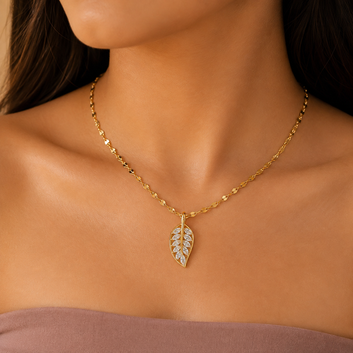 Crystal Leaf Gold Pendant Necklace – Anti Tarnish Stainless Steel