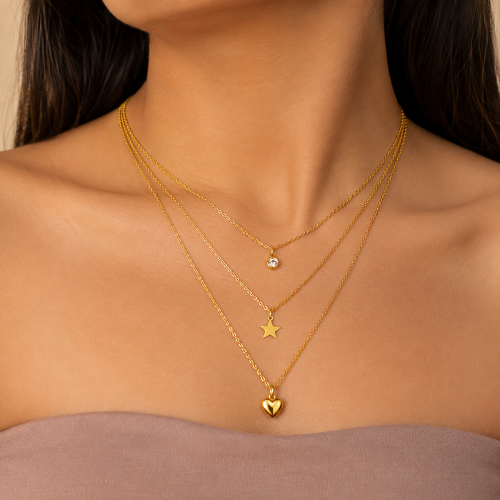 Celestial Three Layer Gold Necklace Set – Anti Tarnish Stainless Steel