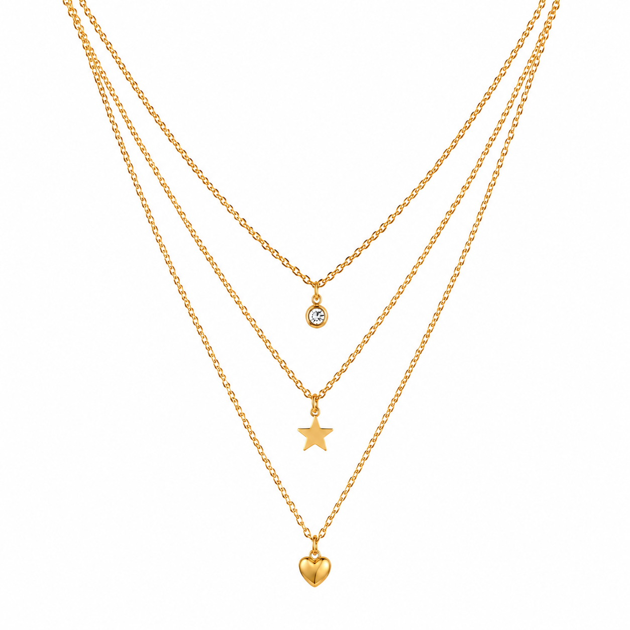 Celestial Three Layer Gold Necklace Set – Anti Tarnish Stainless Steel
