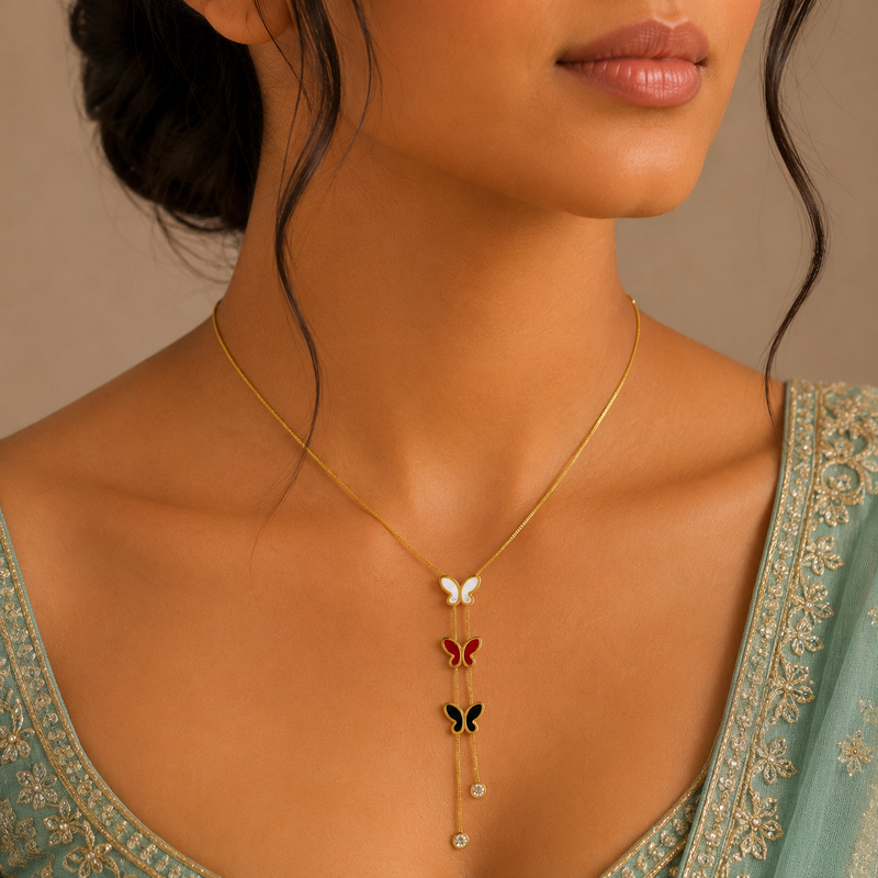 Trio Butterfly Tassel Gold Necklace – Anti Tarnish Stainless Steel