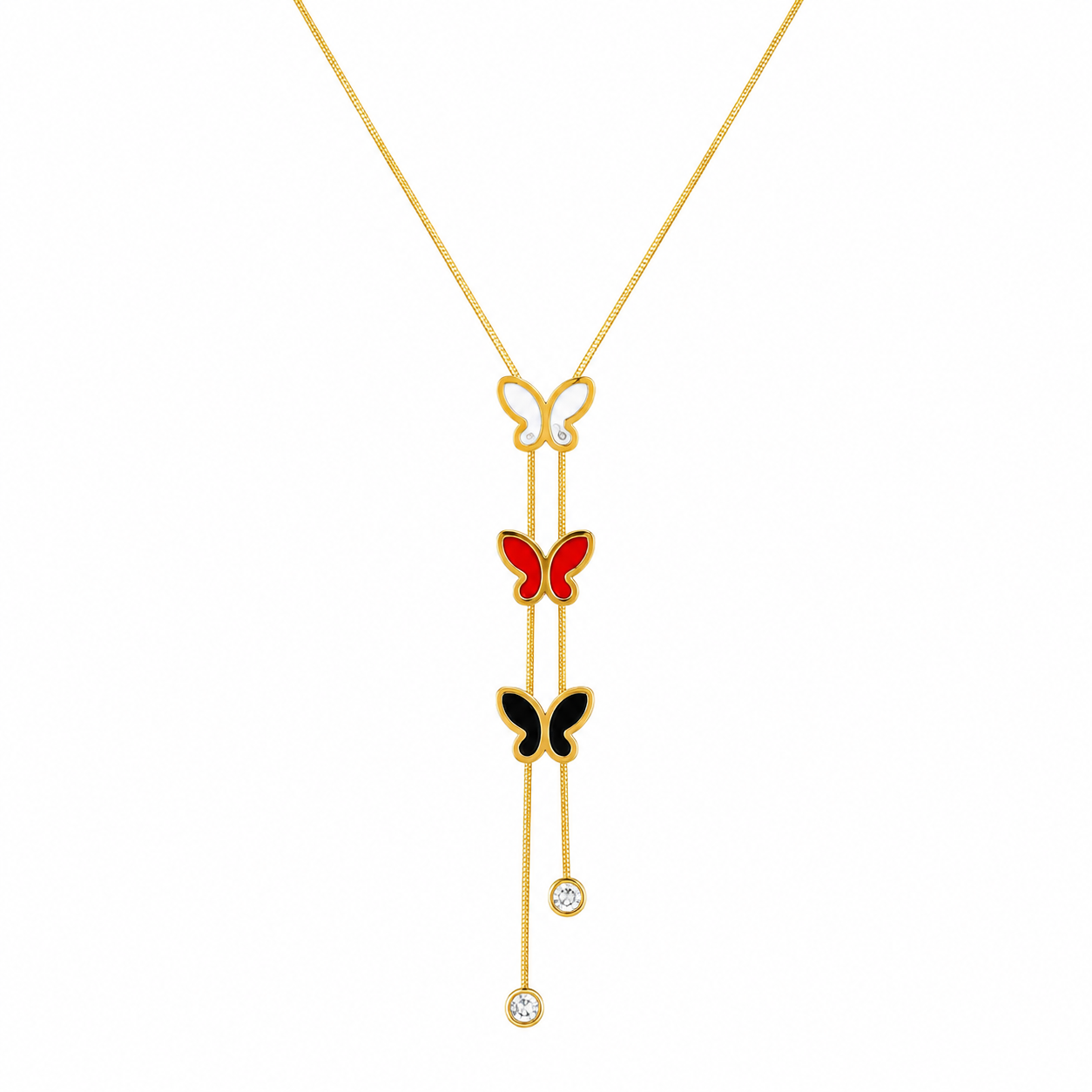 Trio Butterfly Tassel Gold Necklace – Anti Tarnish Stainless Steel