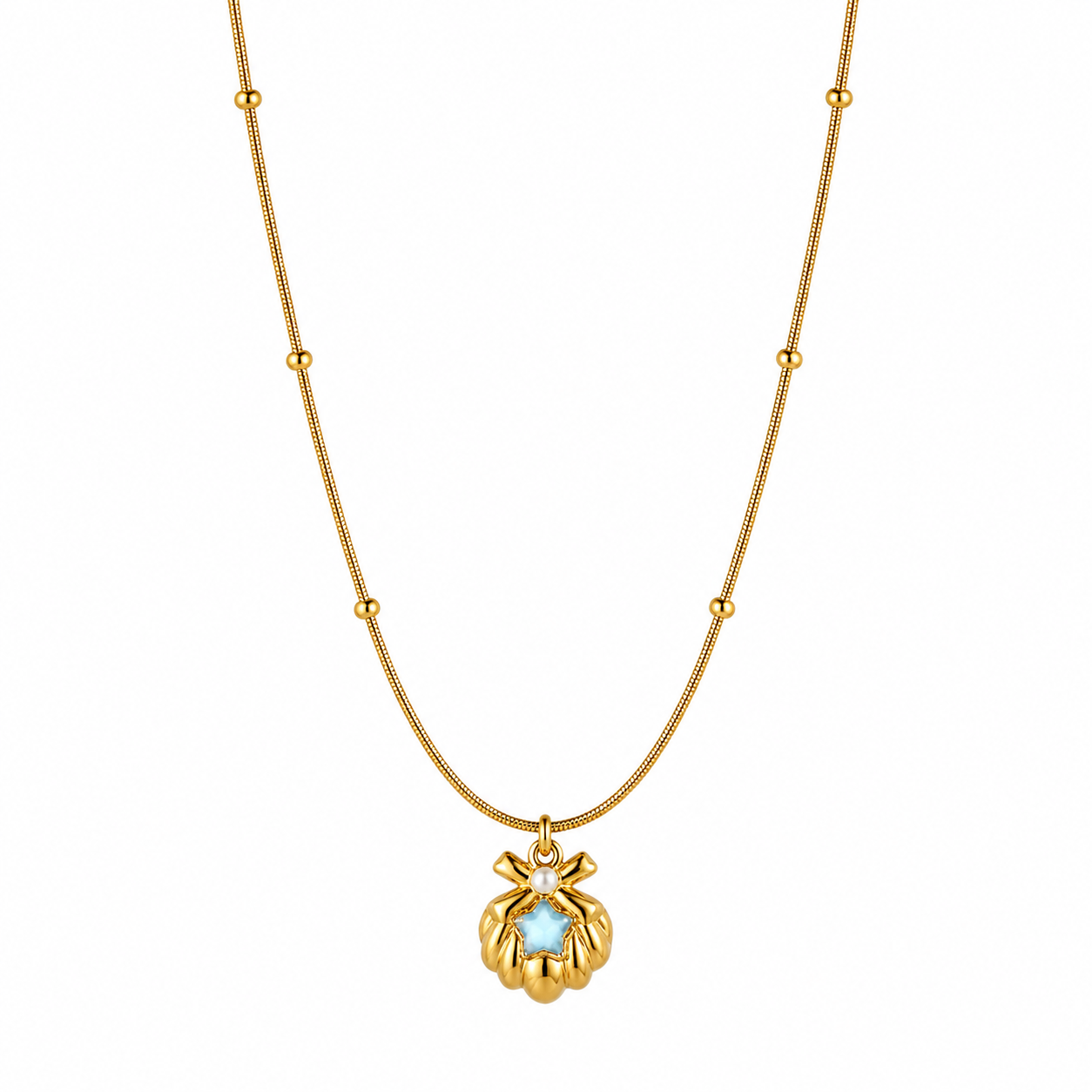 Blue shell Charm Gold Pendant Necklace – Anti Tarnish Stainless Steel