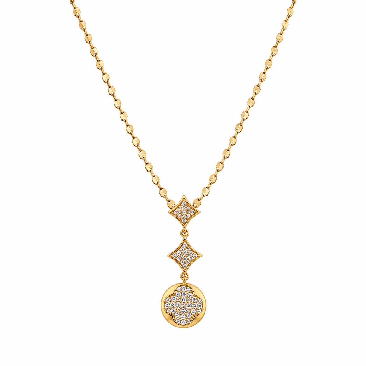 Crystal Clover Drop Gold Pendant Necklace – Anti Tarnish Stainless Steel