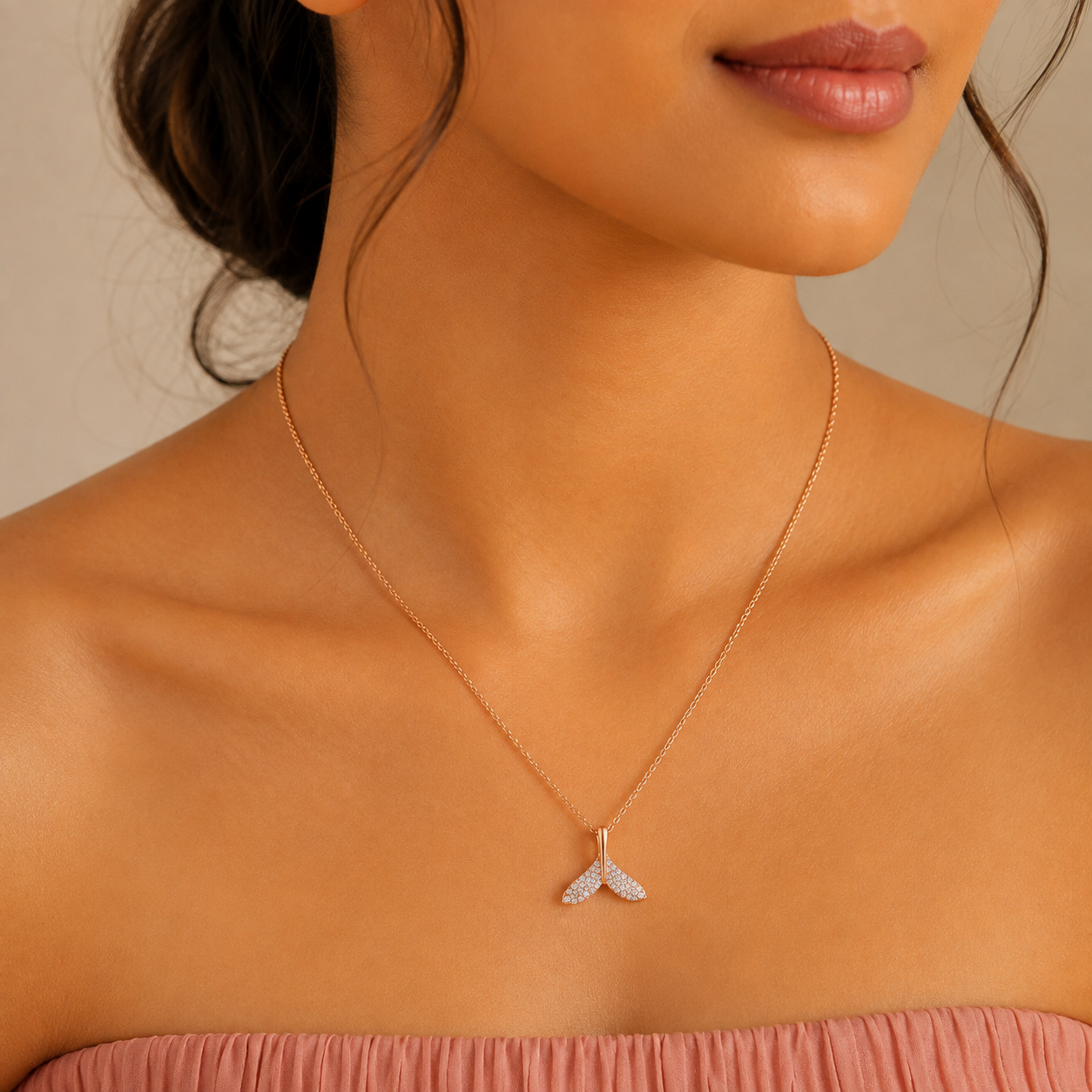 Rose Gold Crystal Mermaid Tail Pendant Necklace – Anti Tarnish Stainless Steel