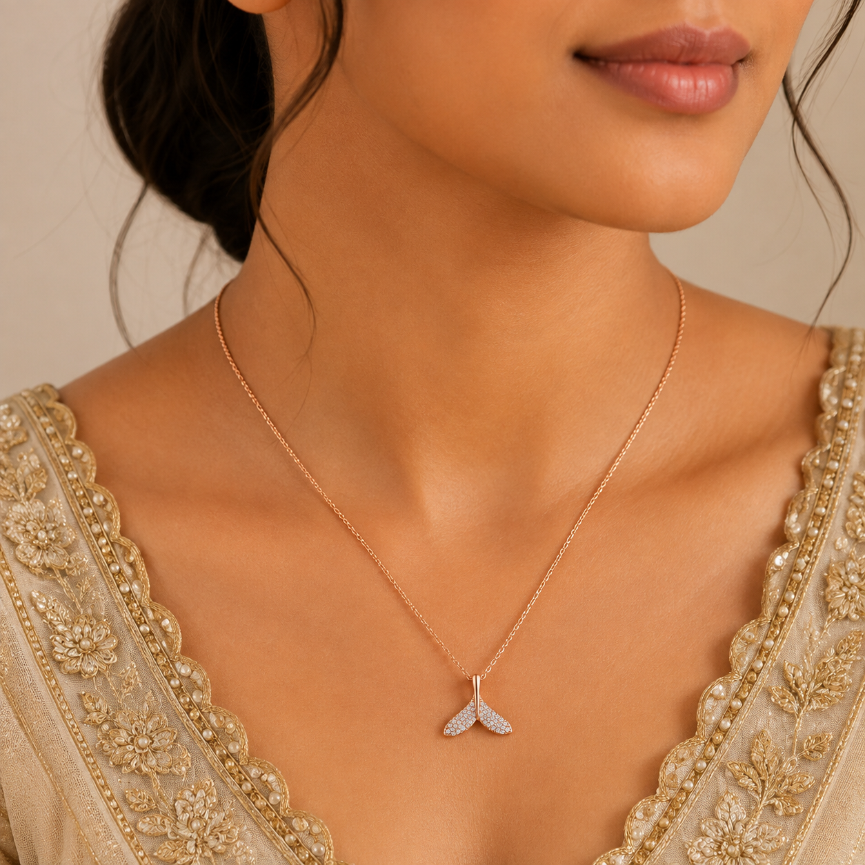 Rose Gold Crystal Mermaid Tail Pendant Necklace – Anti Tarnish Stainless Steel