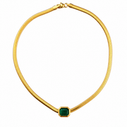 Emerald Solitaire Gold Snake Chain Necklace – Anti Tarnish Stainless Steel