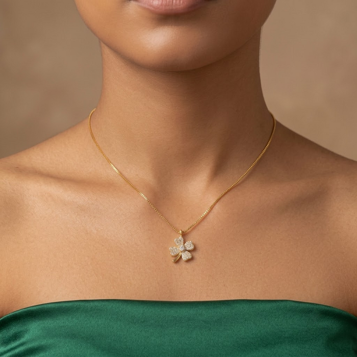 Lucky Clover Crystal Pendant Necklace – Anti Tarnish Gold Stainless Steel Chain