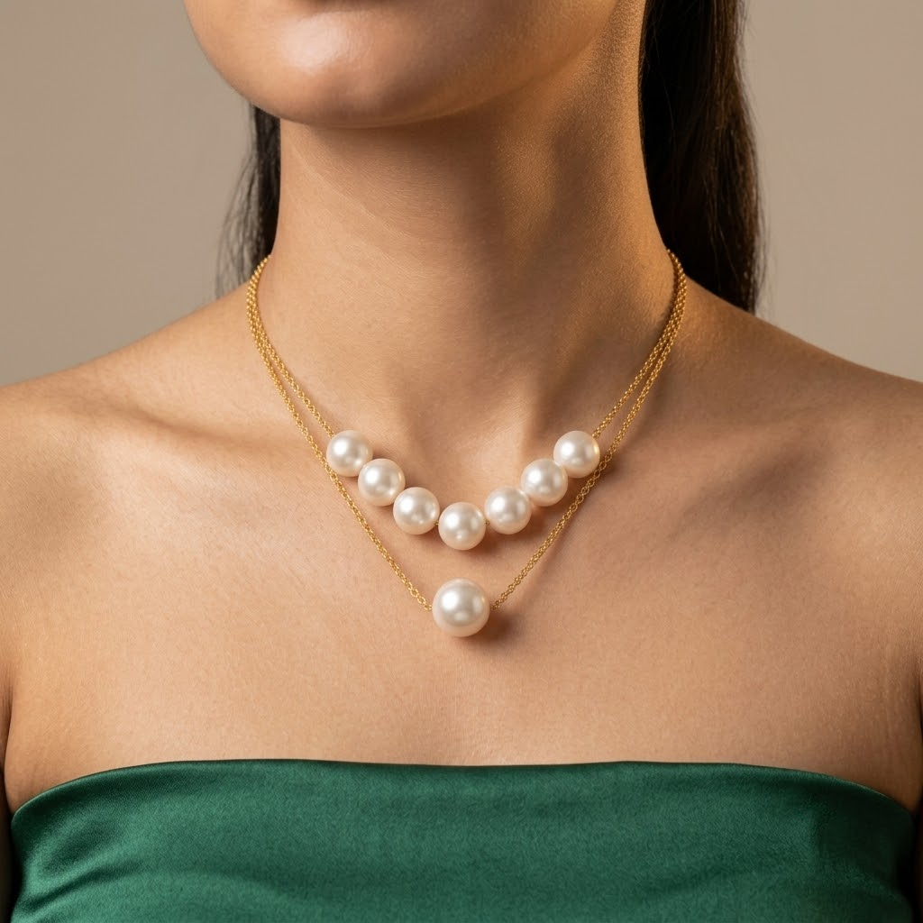 Layered Pearl Necklace – Anti Tarnish Gold Stainless Steel Double Layer Chain
