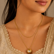 Layered Crystal Pendant Necklace – Anti Tarnish Gold Stainless Steel Double Layer Chain
