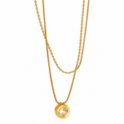 Layered Crystal Pendant Necklace – Anti Tarnish Gold Stainless Steel Double Layer Chain